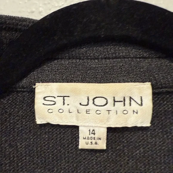 St. John Collection Santana Knit Jacket Pants wide leg Set Black Wool Blend - Picture 8 of 16